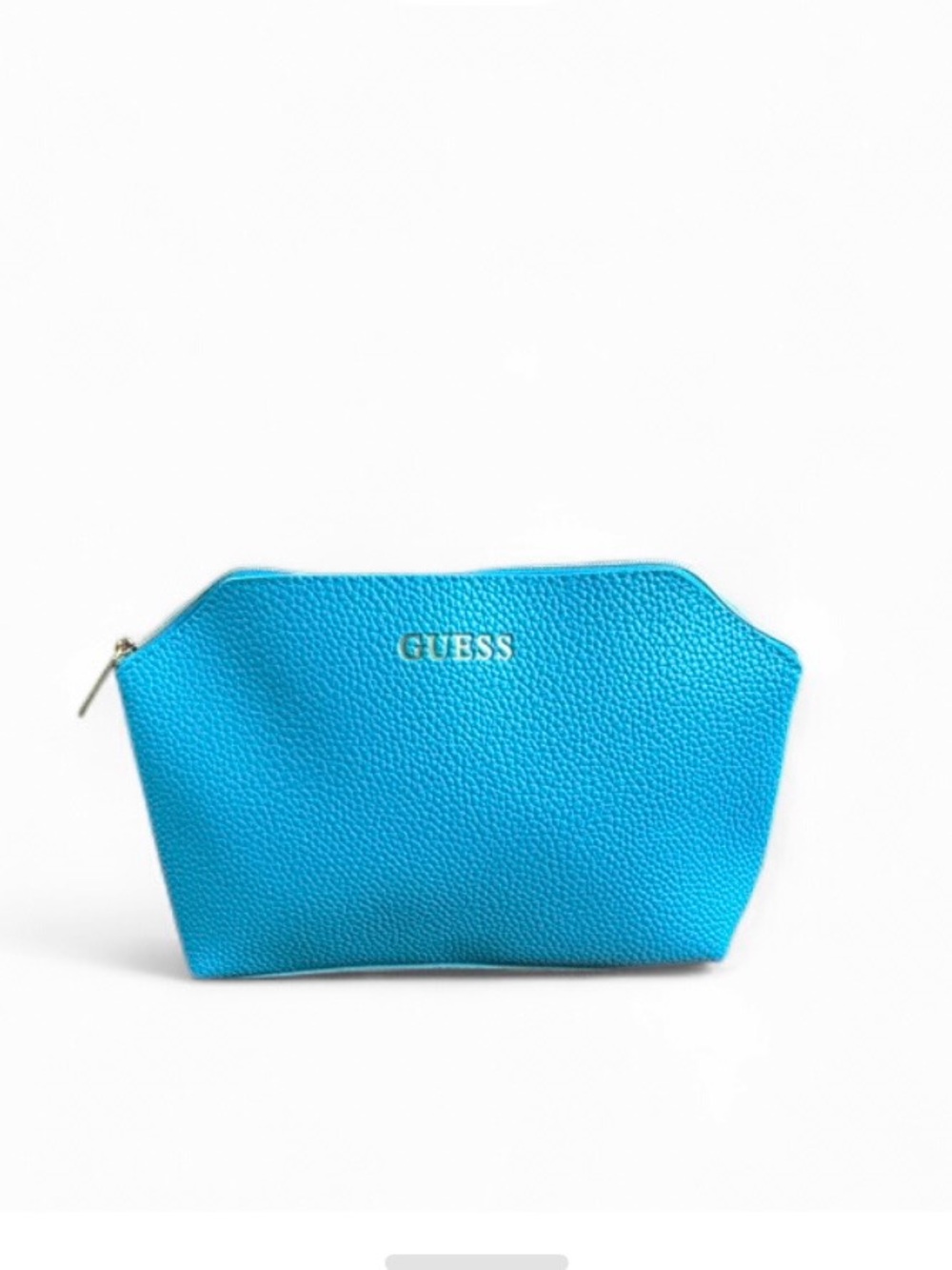 GUESS Turquoise Pebbled Cosmetic Pouch with Gold Logo